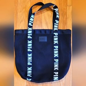 Victoria's Secret PINK logo bag zip up tote purse black white